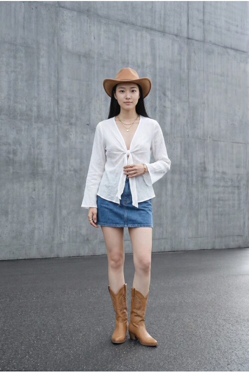 0952 Önü Bağlamalı Bluz Ekru