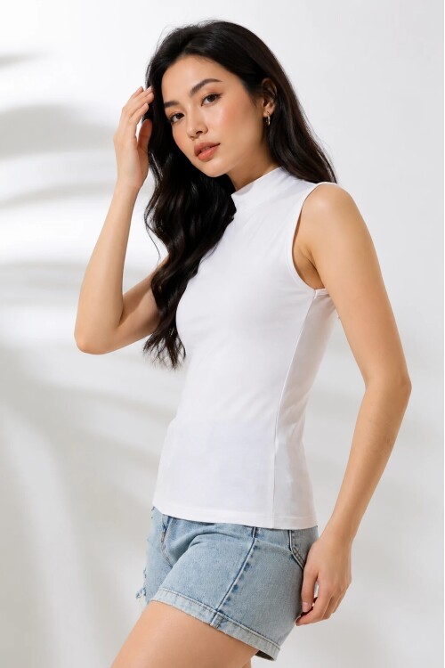 21757 Balıkçı Yaka Kolsuz Bluz Ekru