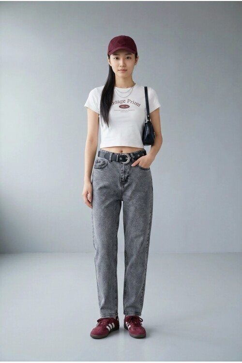 23438 Deri Kemerli Mom Jean Gri