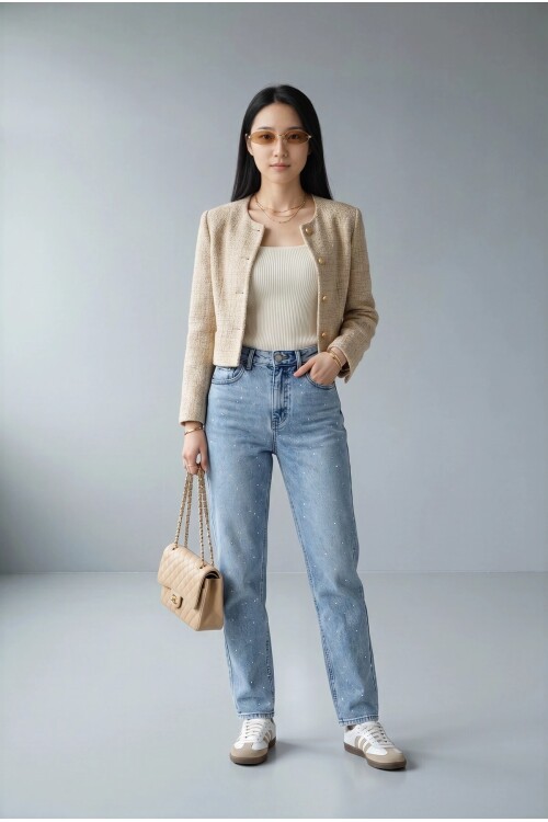 24461 Taşlı Mom Jean Buz Mavi