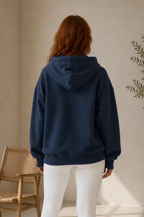 2501 Fermuarlı Kapüşonlu Sweatshirt Lacivert