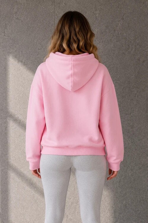 2501 Fermuarlı Kapüşonlu Sweatshirt Pembe