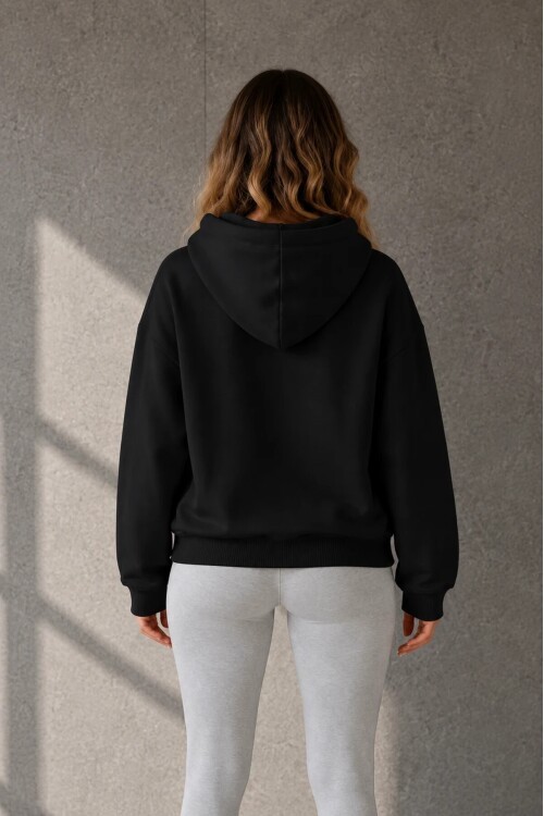 2501 Fermuarlı Kapüşonlu Sweatshirt Siyah