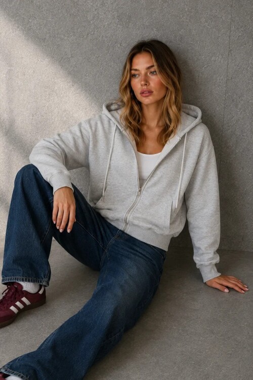 2503 Kapüşonlu Fermuarlı Sweatshirt Karmelanj