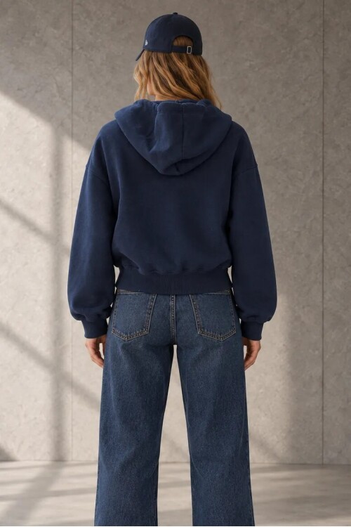 2503 Kapüşonlu Fermuarlı Sweatshirt Lacivert