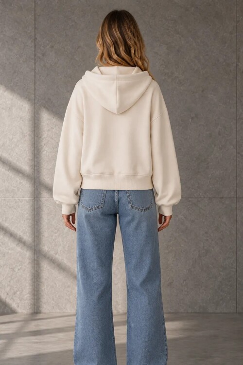 2503 Kapüşonlu Fermuarlı Sweatshirt Taş