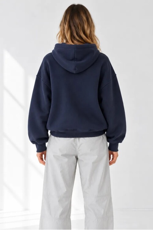 25122 Beli Lastikli Kapüşonlu Sweat Lacivert