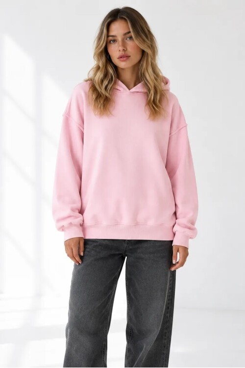 25122 Beli Lastikli Kapüşonlu Sweat Seker Pembesi