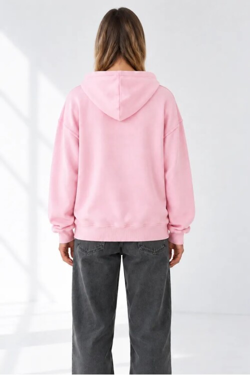 25122 Beli Lastikli Kapüşonlu Sweat Seker Pembesi