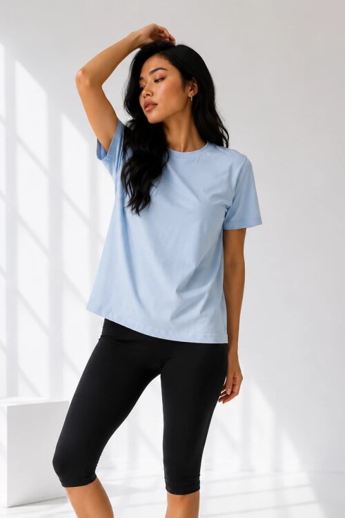 25503 Bisiklet Yaka Tshirt Bebe Mavi