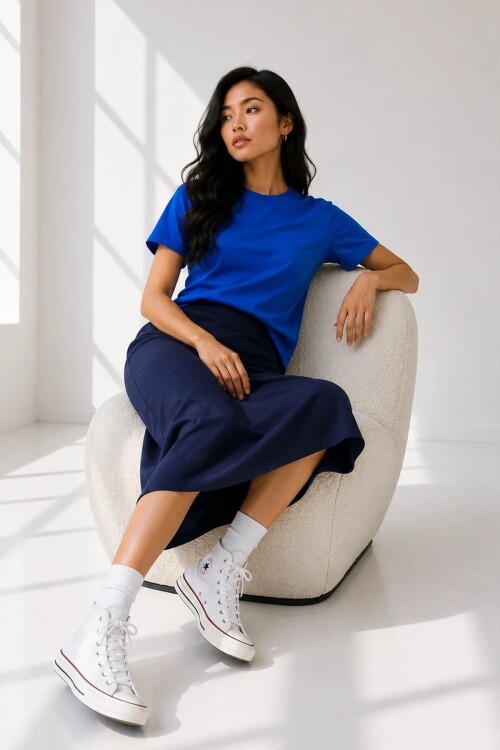 25503 Bisiklet Yaka Tshirt Mavi