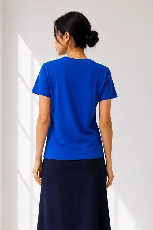 25503 Bisiklet Yaka Tshirt Mavi