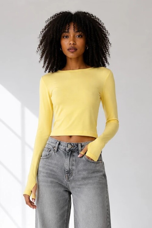 2651 Parmak Geçmeli Crop Sarı
