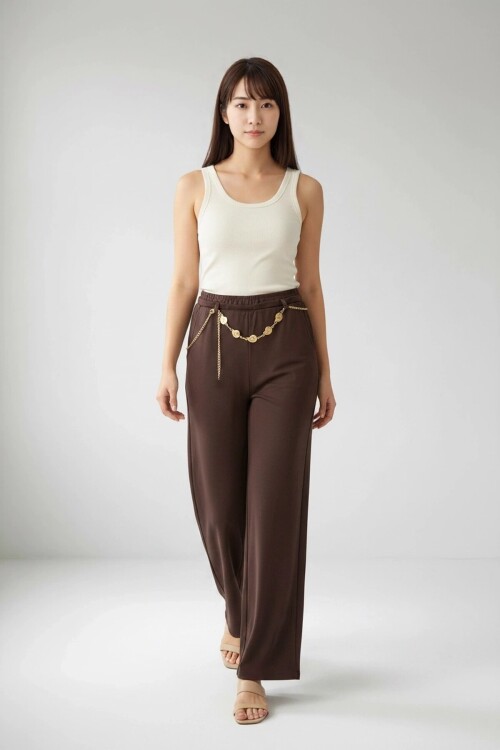 26530 Zincir Kemerli Pantolon Kahve
