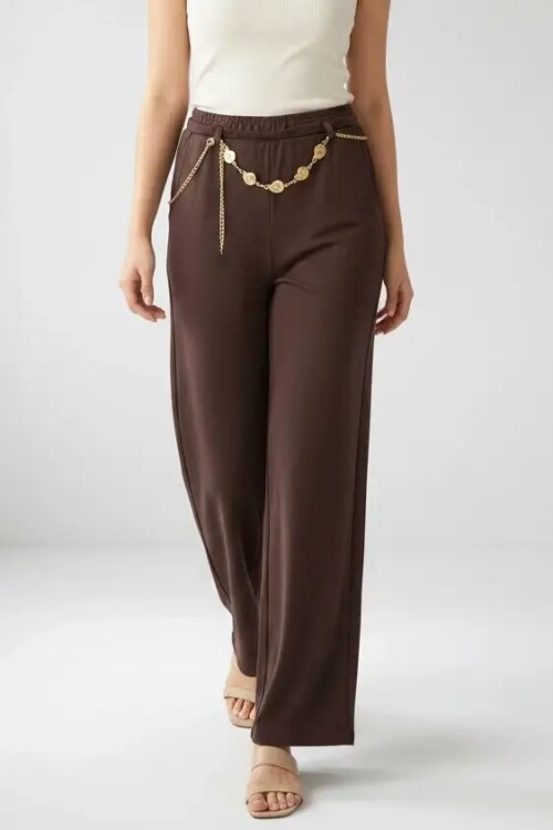 26530 Zincir Kemerli Pantolon Kahve