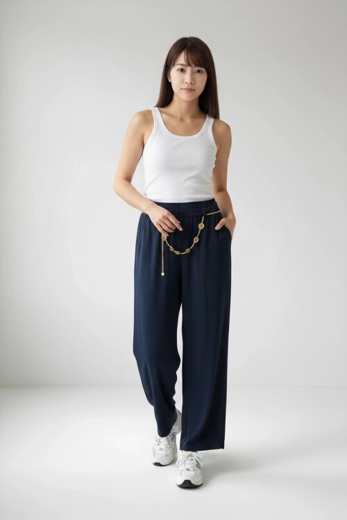 26530 Zincir Kemerli Pantolon Lacivert