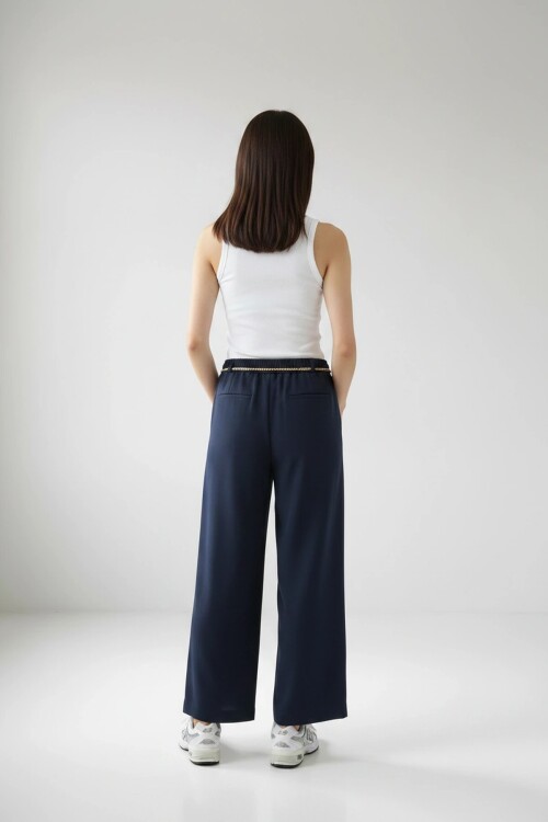 26530 Zincir Kemerli Pantolon Lacivert