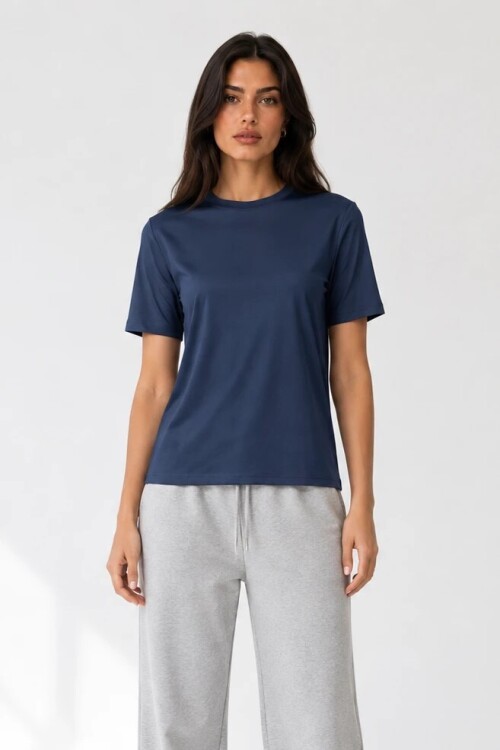 26650 Bisiklet Yaka Oversize Tshirt Lacivert