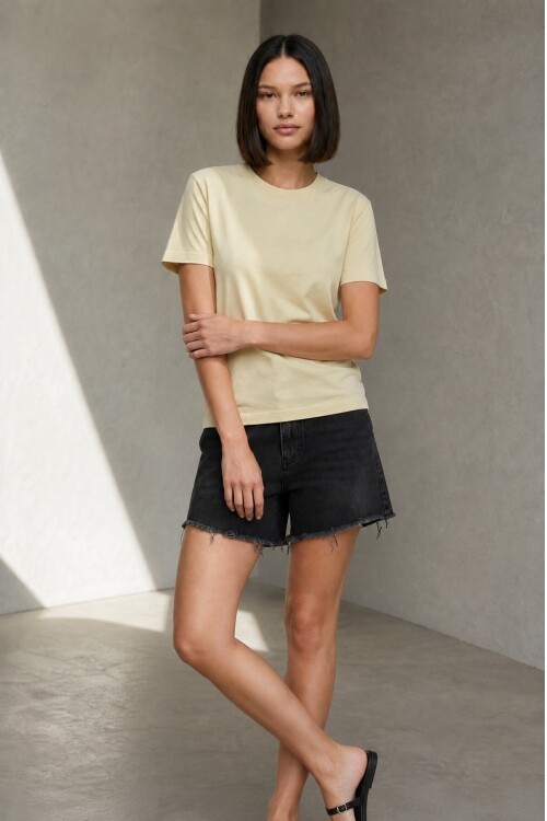 26650 Bisiklet Yaka Oversize Tshirt Sarı