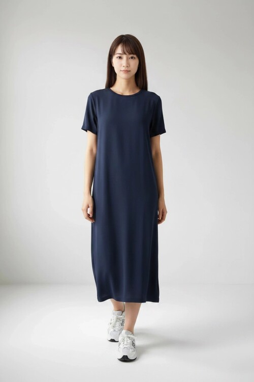 26674 Bisiklet Yaka Oversize Elbise Lacivert