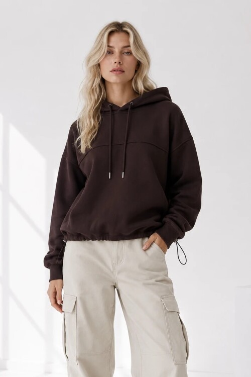 2761 Beli Sıkmalı Kapüşonlu Sweat Kahve