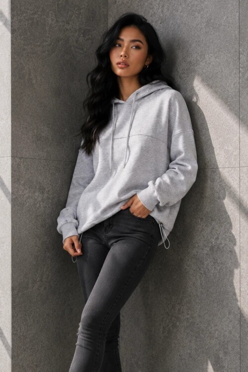 2761 Beli Sıkmalı Kapüşonlu Sweat Karmelanj