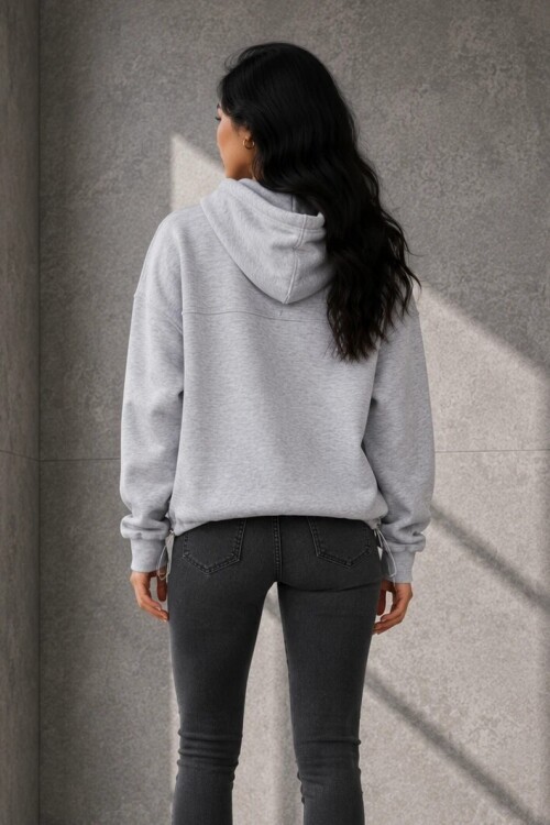 2761 Beli Sıkmalı Kapüşonlu Sweat Karmelanj