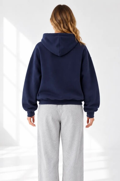2761 Beli Sıkmalı Kapüşonlu Sweat Lacivert