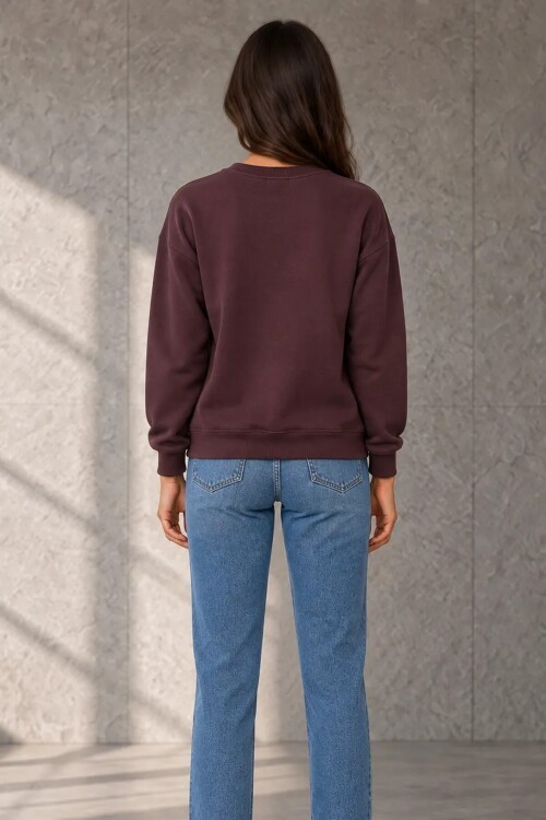 2771 Yakası Fularlı Sweat Mürdüm
