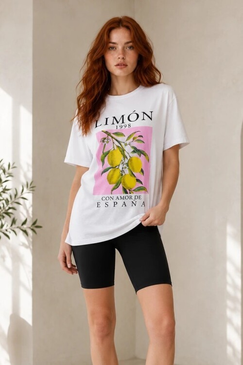 4051-2 Baskılı Tshirt Beyaz