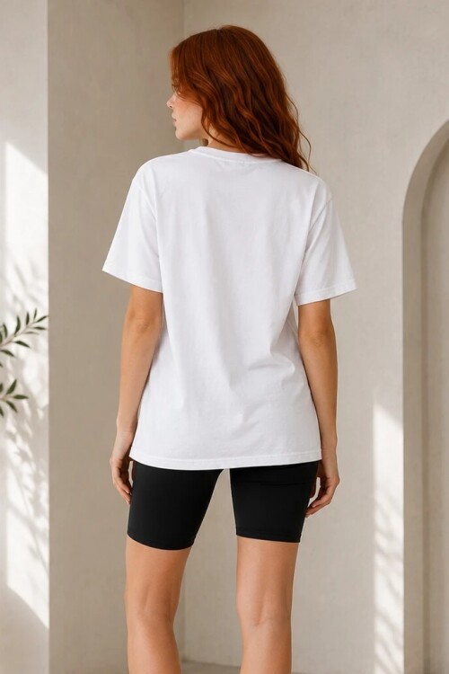 4051-2 Baskılı Tshirt Beyaz