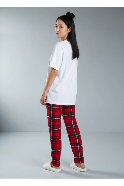 4517 Ekose Desen Pijama Altı Kırmızı