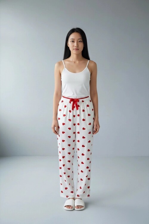 4522 Desenli Pijama Altı Beyaz
