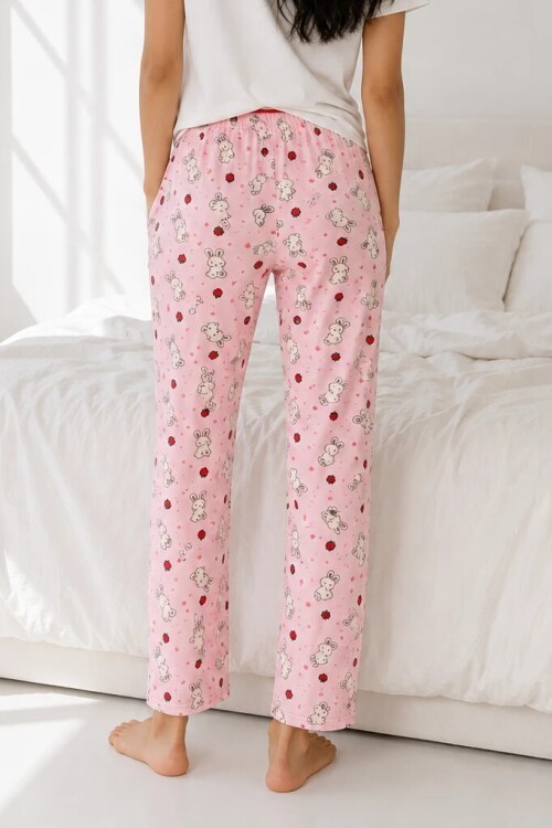 4550 Tavşan Desen Pijama Altı Pembe