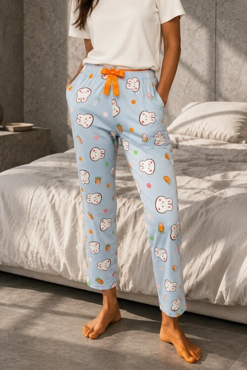 4551 Tavşan Desen Pijama Altı Bebe Mavi