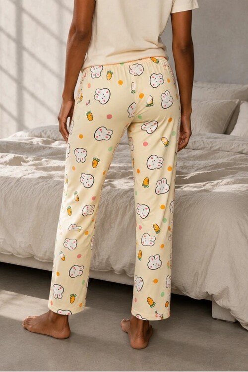4551 Tavşan Desen Pijama Altı Bej
