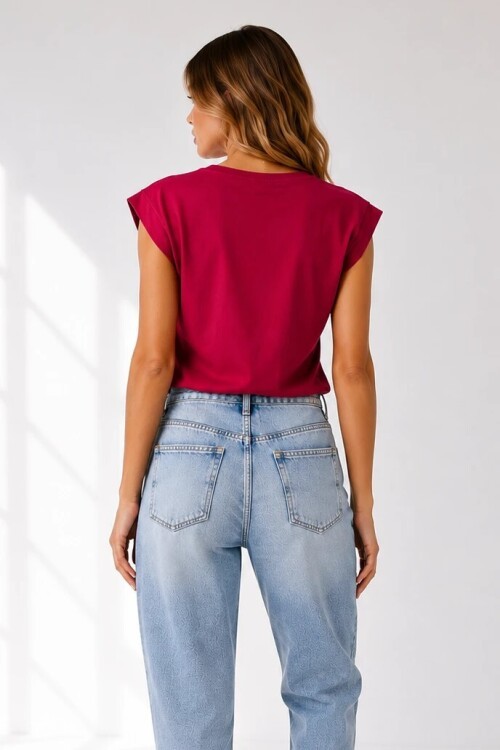 5106 Taş Detaylı Tshirt Bordo