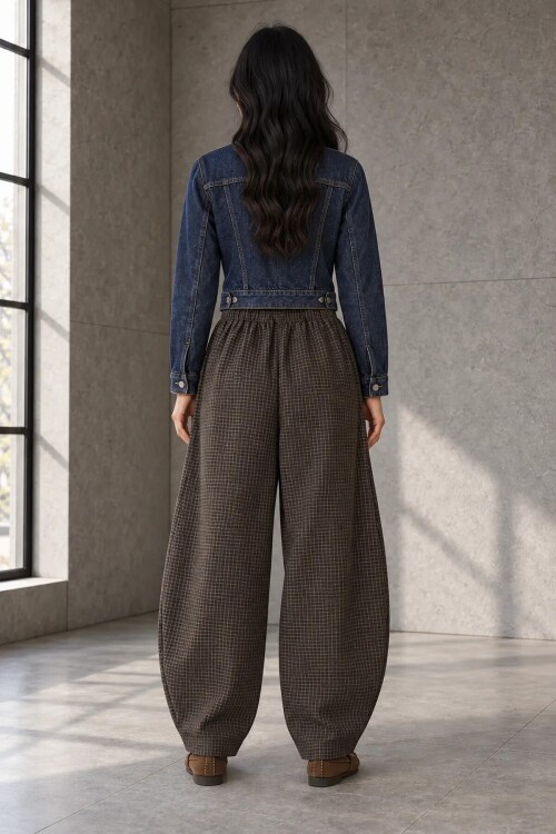51473 Beli Lastikli Pötikare Desen Pantolon Kahve