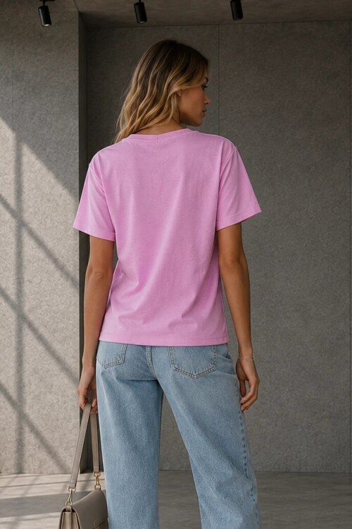 6136 V Yaka Tshirt Pembe