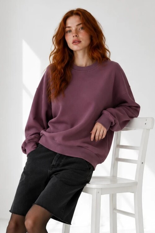 D9544 Bisiklet Yaka Üç İplik Sweat Kahve