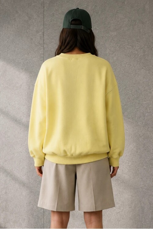 D9544 Bisiklet Yaka Üç İplik Sweat Sarı