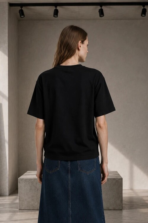 D9686 Ördek Nakışlı Tshirt Siyah