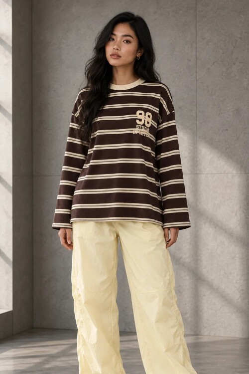 MB9611 Baskılı Uzun Kollu T-shirt Mürdüm