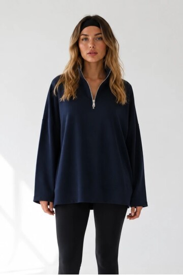 0070 Yarım Fermuarlı Sweat Lacivert