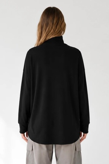 0070 Yarım Fermuarlı Sweat Siyah