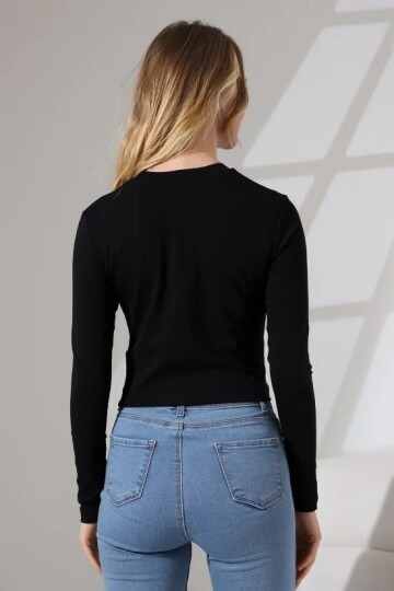 21651 Bisiklet Yaka Crop Siyah