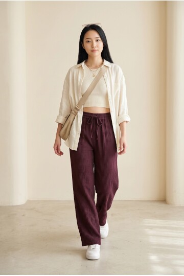 2234 Beli Lastikli Pantolon Bordo