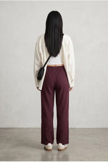2234 Beli Lastikli Pantolon Bordo