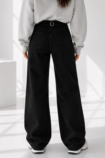 24638  Diz Dikiş Detaylı Baggy Jean Siyah
