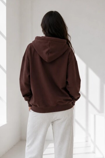 2501 Fermuarlı Kapüşonlu Sweatshirt Acı Kahve
